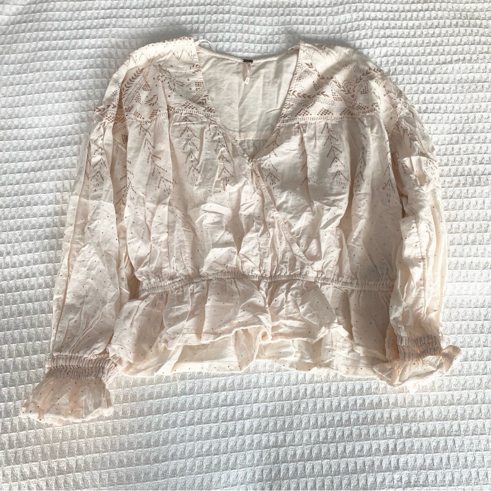 Free People Cream and bronze Blouse size XS